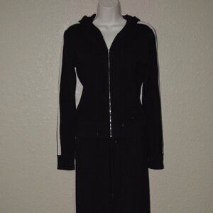 Sz 36 US 4 Chanel Black Cashmere Track Suit Pants & Hooded Zip Sweater Jacket